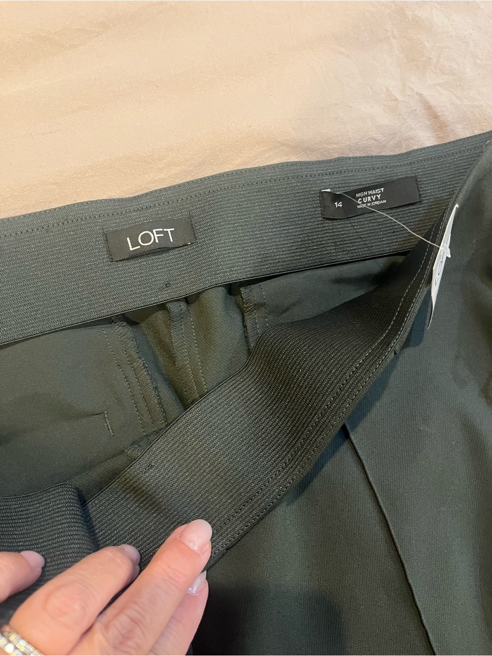 LOFT Dark Green High Waist Curvy Dress Pants